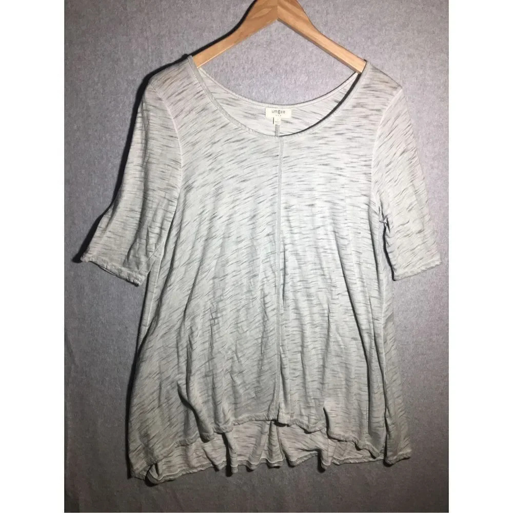 Womens Umgee Shirt A Line Hem Scoop Neck Green Asymmetric Casual Cute work